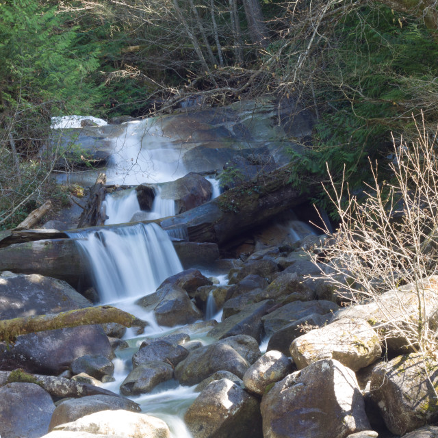 "flowing water at bottom of Shannon Falls" stock image