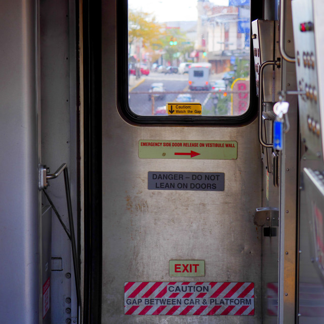 "Through the train window to the street" by JOHN MOUNT - $24.67 "Through the train window to the street" stock image