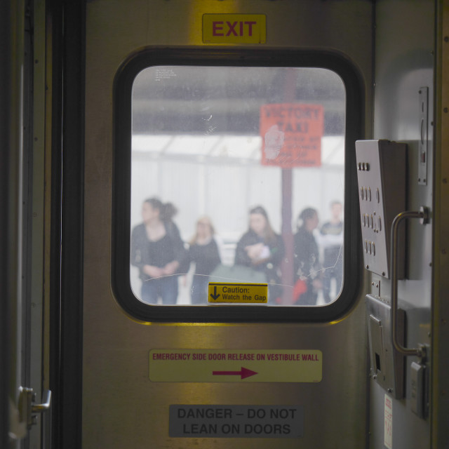 "Train Station Platform through the train window" by JOHN MOUNT - $24.67 "Train Station Platform through the train window" stock image