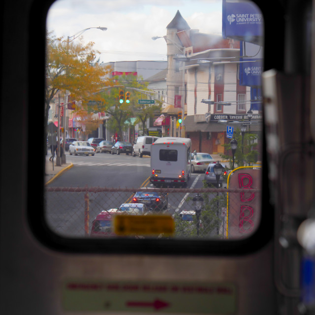 "Through the train window to the street" by JOHN MOUNT - $24.67 "Through the train window to the street" stock image