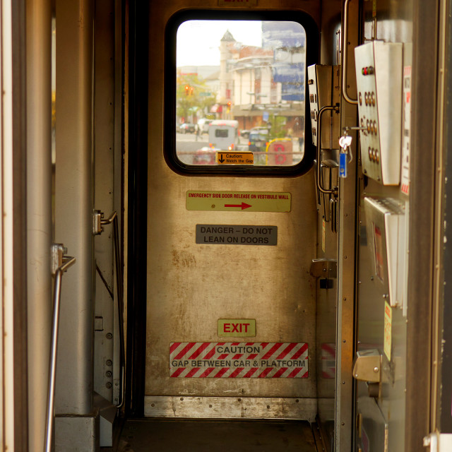 "Through the train window to the street" by JOHN MOUNT - $24.67 "Through the train window to the street" stock image