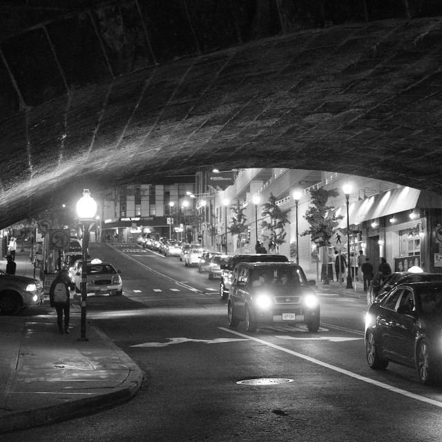 "Black and white city street view" by JOHN MOUNT - $24.67 "Black and white city street view" stock image