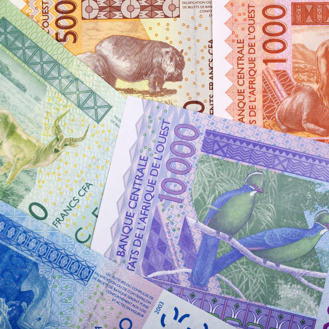 "West African Francs, reverse side, a background" stock image
