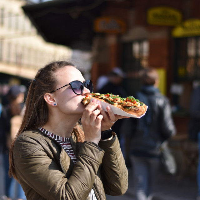 "Krakow: Eating a zapiekanka on Plac Nowy" stock image