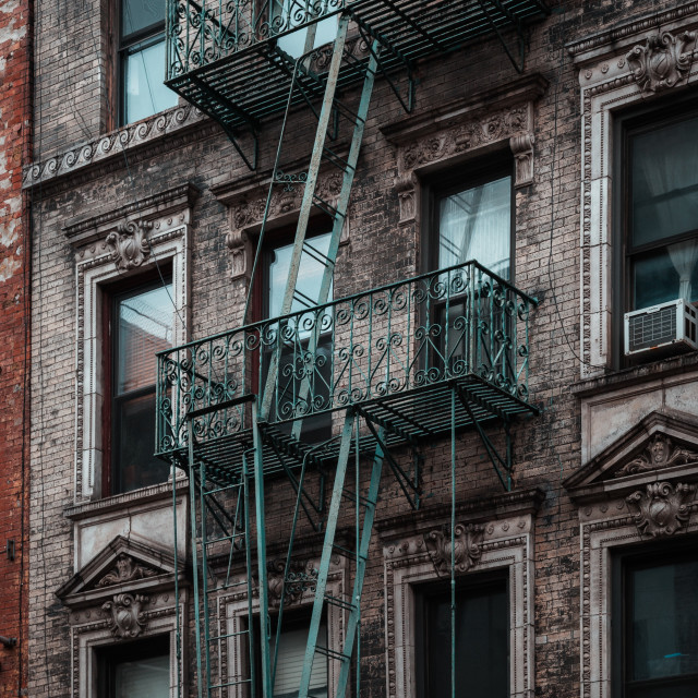 "Exterior of a typical tenement building in New York City, USA" stock image