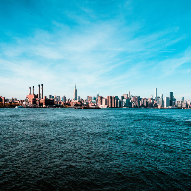 "The Manhattan Skyline from Williamsburg" by Philip Mowbray - £10.00 "The Manhattan Skyline from Williamsburg" stock image
