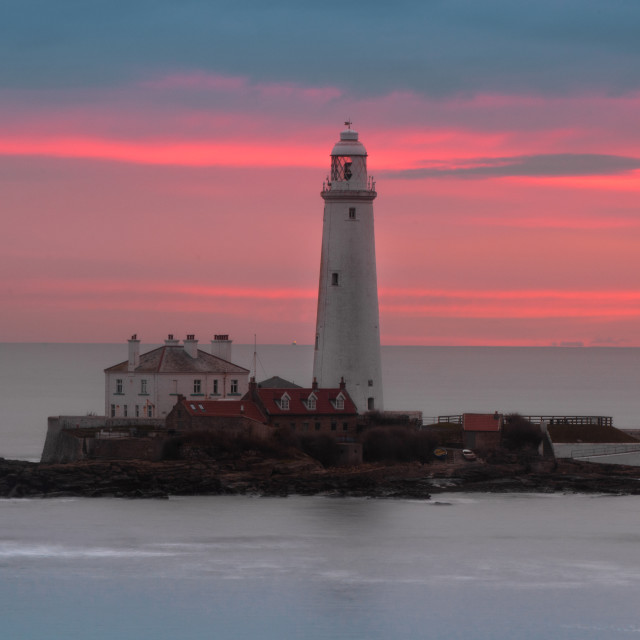 "St Marys Lighthouse Sunrise" stock image