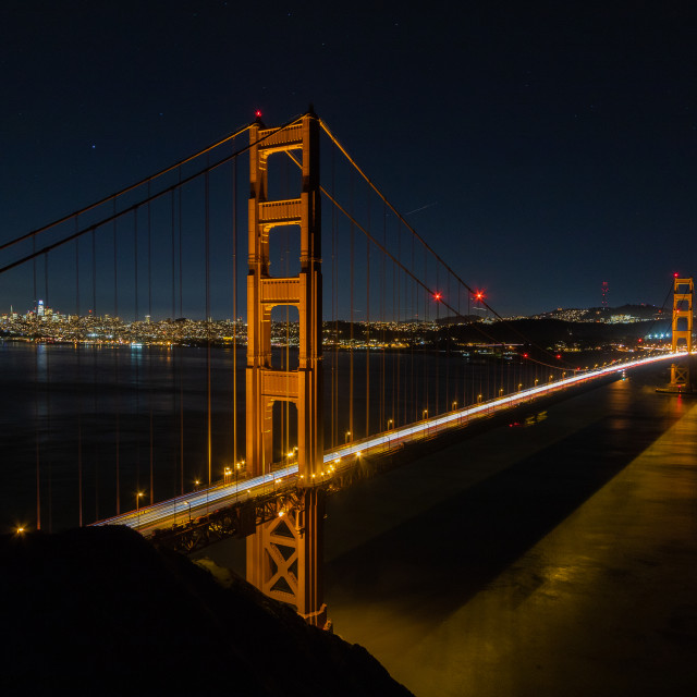 "Light Trails across the Golden Gate" stock image