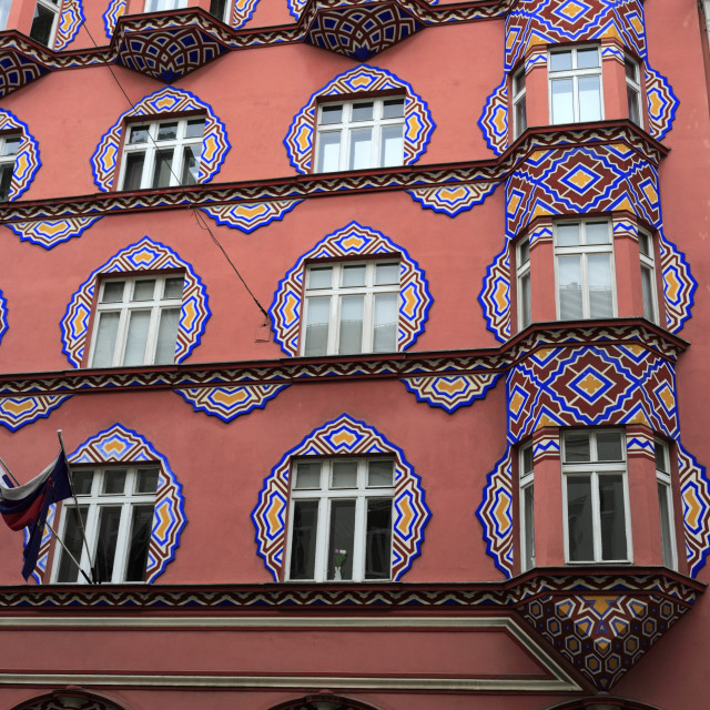"Art Nouveau facade of Vurnik House, Miklošičeva ulica street, Ljubljana city,..." stock image