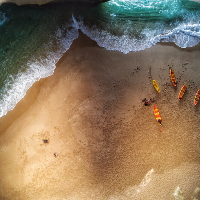 "Aerial View of a Natural Cave in Algarve Portugal Benagil" stock image