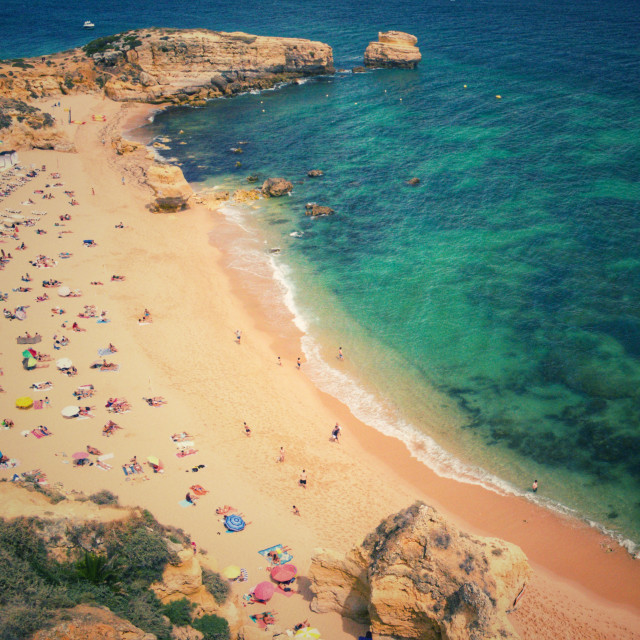 "Aerial View of People on the Sand Beach - Summer Vibes" stock image