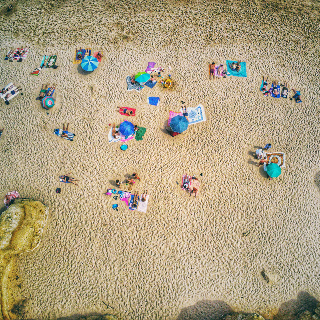 "Aerial View of People on the Sand Beach - Summer Vibes" stock image