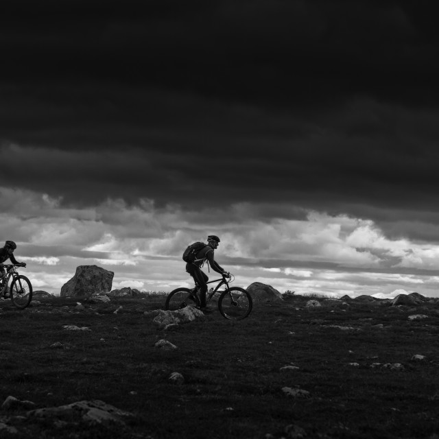 "Biking in the mountains of Norway" stock image
