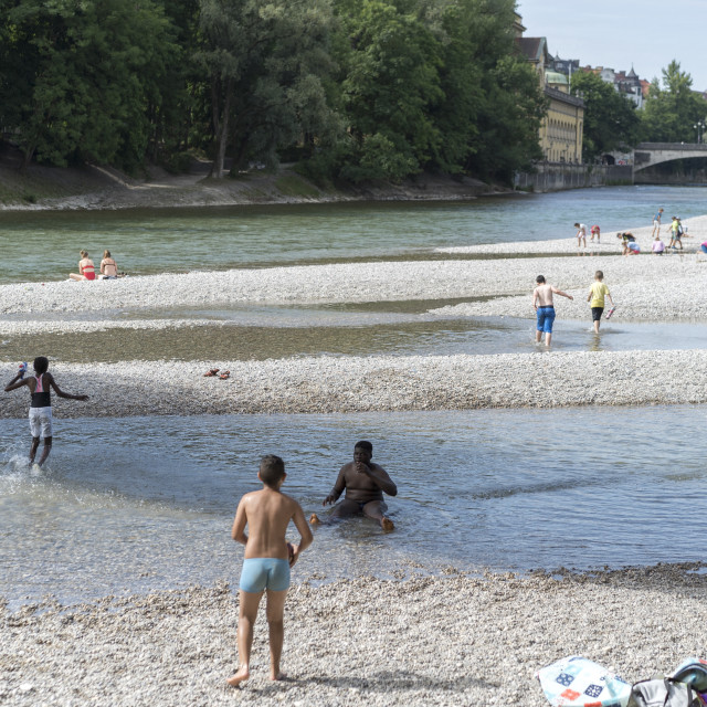 "Isar river beach in Munich" stock image