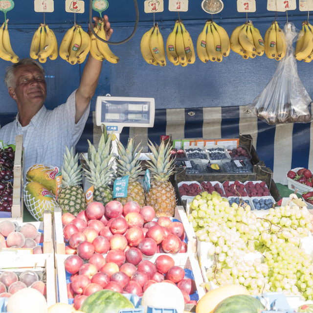 "typical fruit stall in Munich" stock image