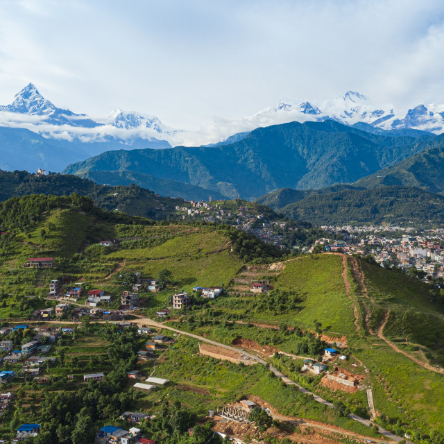 "Aerial View of Pokhara with Himalayan Mountain View" stock image