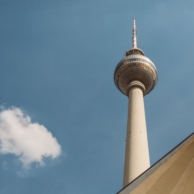 "Fernsehturm - the famous building of east Berlin in Germany against the blue sky" stock image
