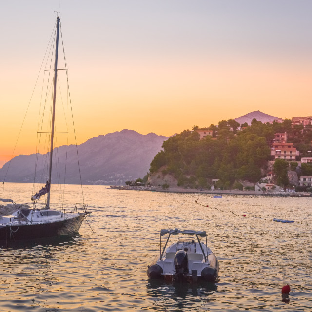 "Boats In The Harbour At Sunset In Croatia" stock image