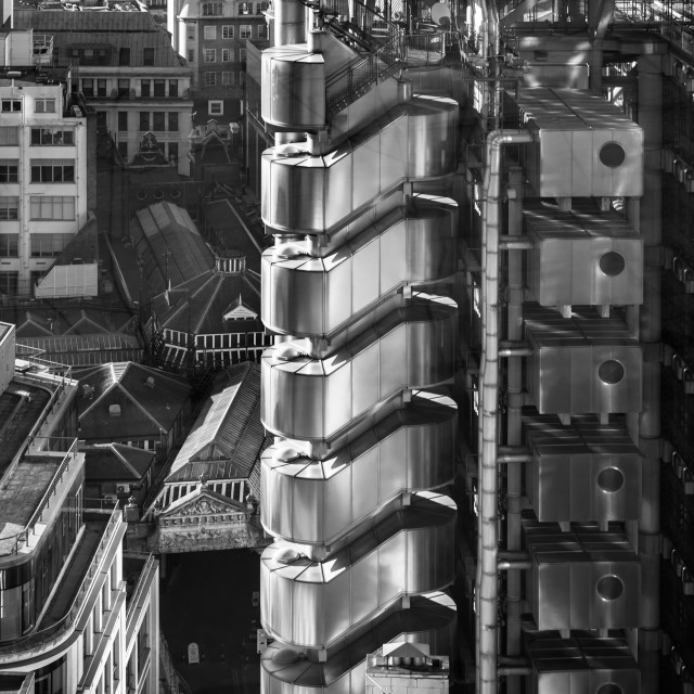 "Lloyd's Building in Black and White (I) - London, UK" stock image