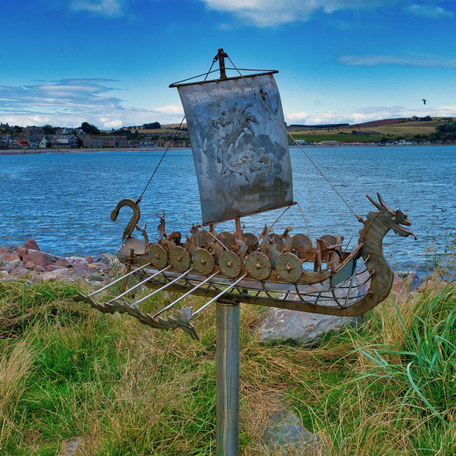 "Viking longboat sculpture" stock image