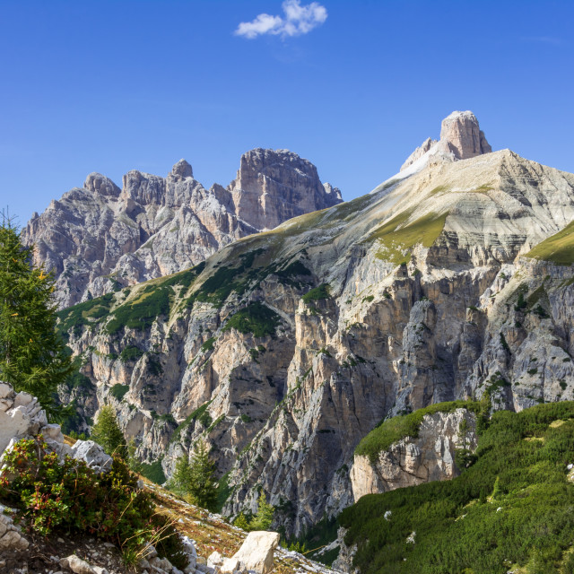 "hike drei zinnen in dolomite mountains" stock image