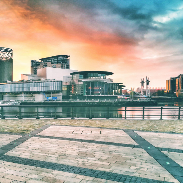 "Sunrise over Salford Quays" stock image