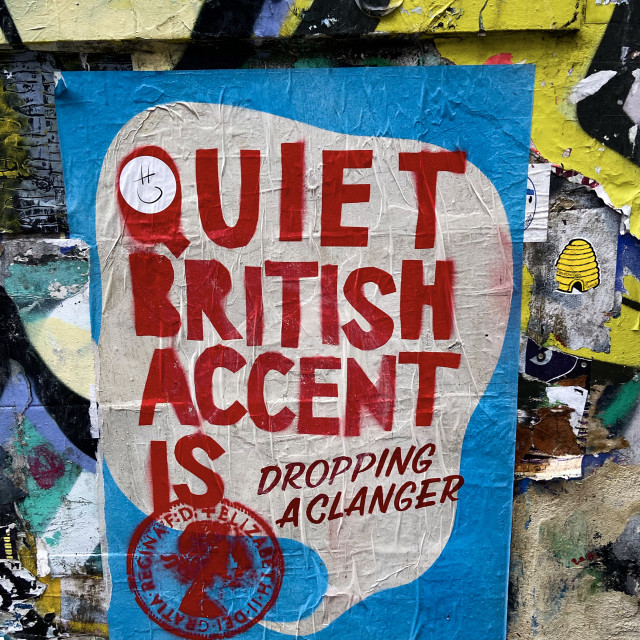 "Quiet British accent..." stock image