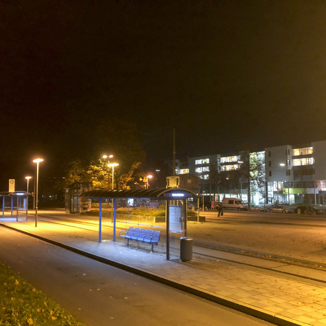 "lonely Bus Stop at Night" stock image