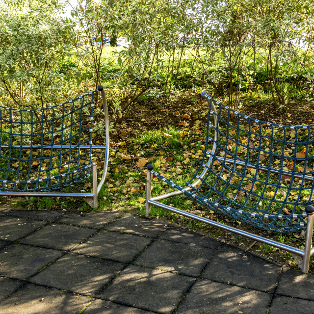 Hammock type seats on a children playground in Bindek city park, Zagreb