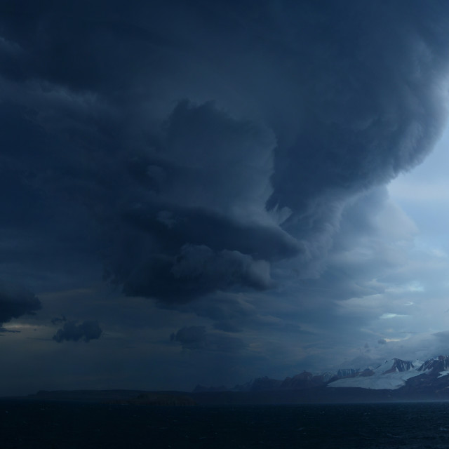 "Panorama image of Lenticular clouds over the ocean" stock image