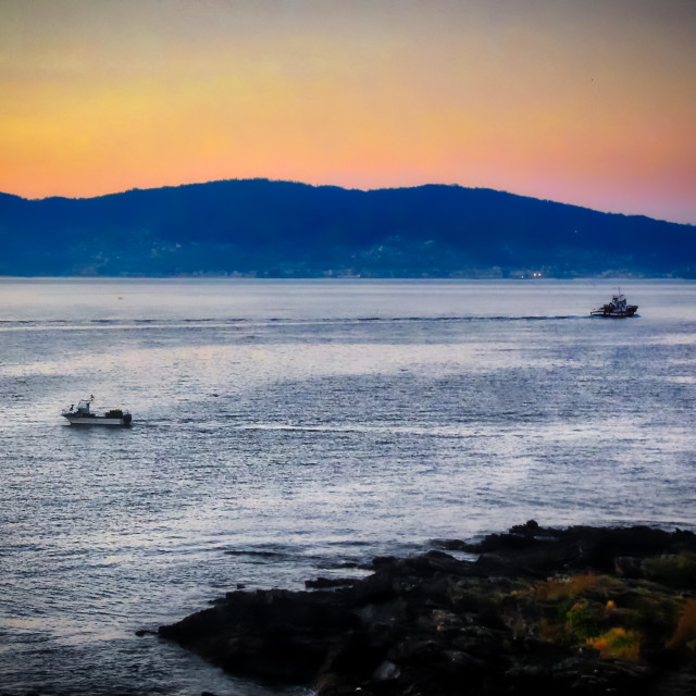 "Fishing boats, early morning" stock image