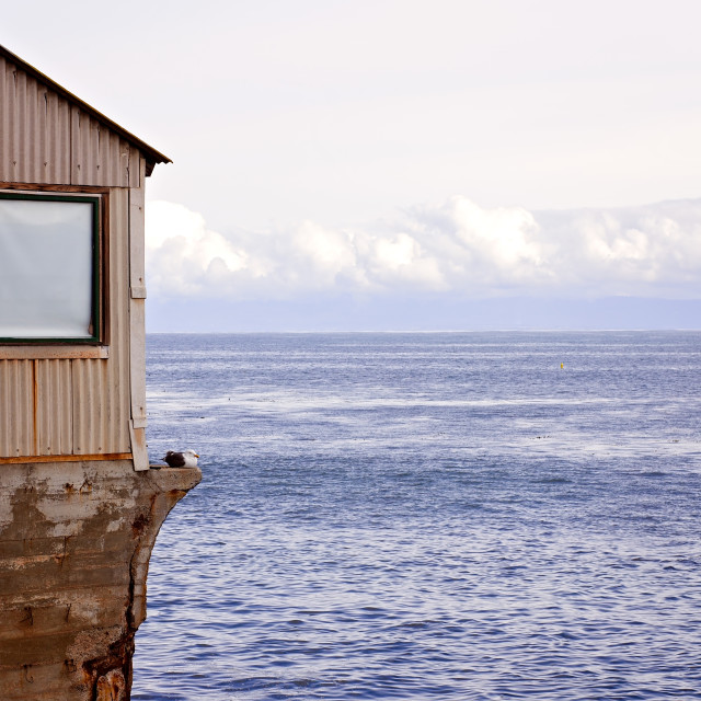 "Cannery Row Pier With View of Monterey Bay" stock image