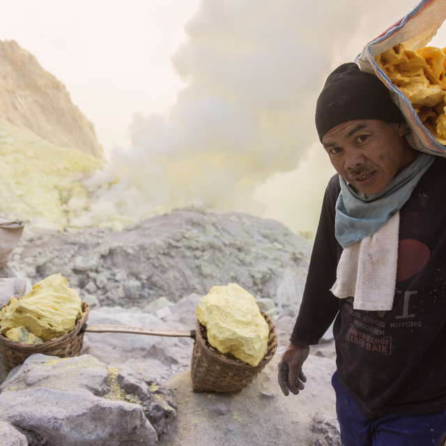 "Miner of a sulfur volcano" stock image