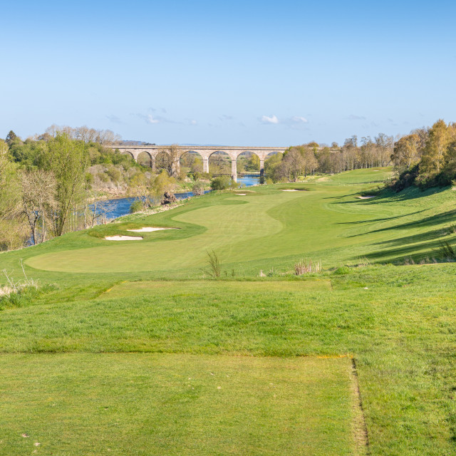 "Roxburgh Viaduct over River Teviot from Roxburghe Golf Course" stock image