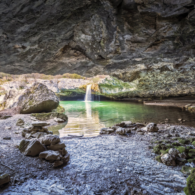 "Waterfall Zarecki krov, view from the cave, Istria, Croatia" stock image