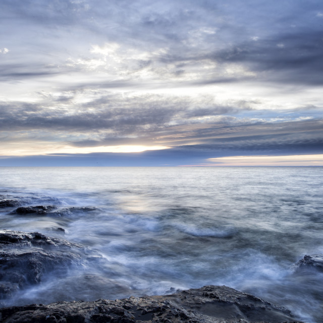 "Waves splashing on rocks of Lake Superior" stock image