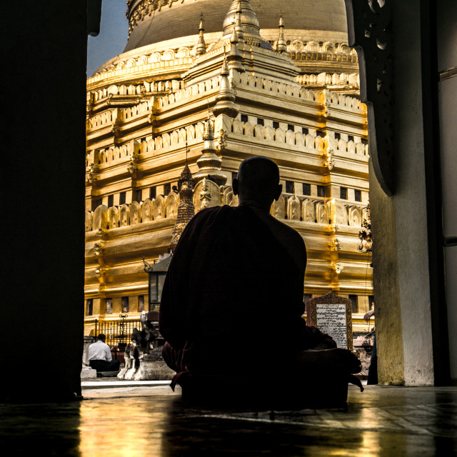 "Meditating in front of the Shwezigon Pagoda" by Charley Vision - $4.88 "Meditating in front of the Shwezigon Pagoda" stock image