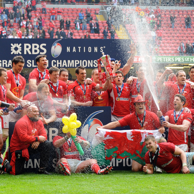 "Sport Wales v France grand slam 17th March 2012 Pics by Steve Phillips Wales celebrate winning the grand slam" stock image