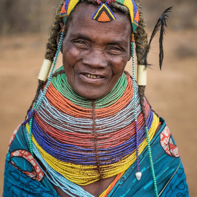 "Mwila woman in a village near Mukuma (Angola)." stock image