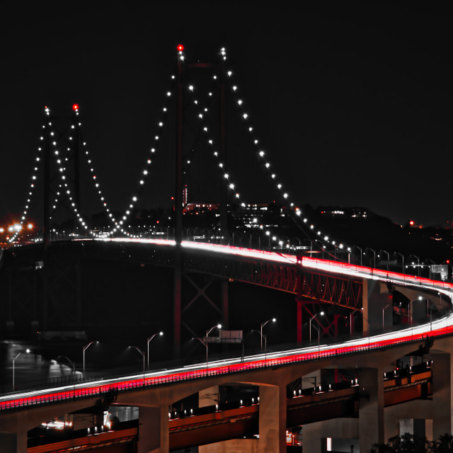 "25 Abril bridge in Lisbon longe exposure" stock image