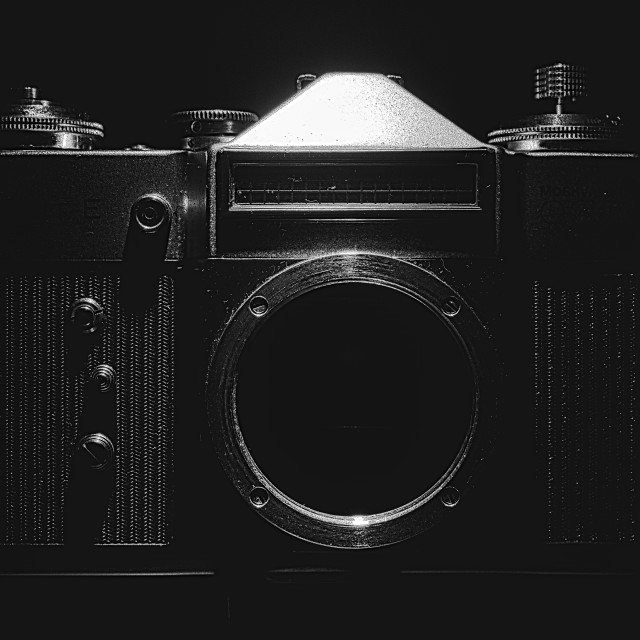 "Old Zenite photo camera" stock image