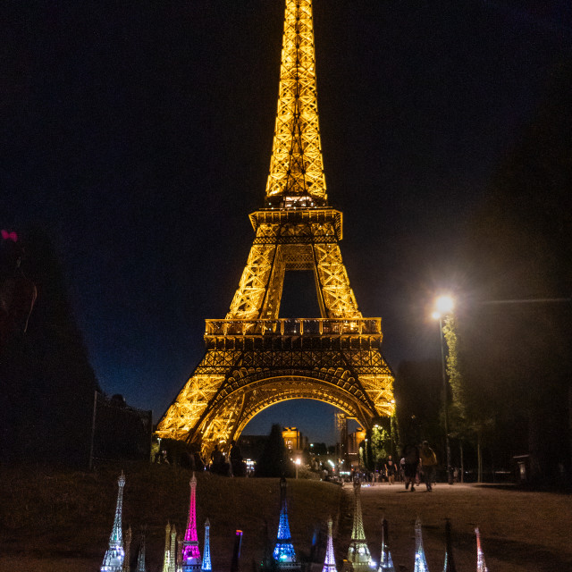 "Nigh Time Eiffel Tower with Souvenirs" stock image