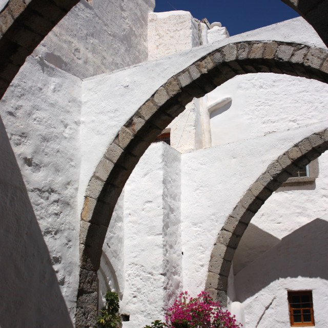"Arches at the Monastery of Saint John the Theologian in Hora, Patmos" by Julian Worker - £5.00 "Arches at the Monastery of Saint John the Theologian in Hora, Patmos" stock image