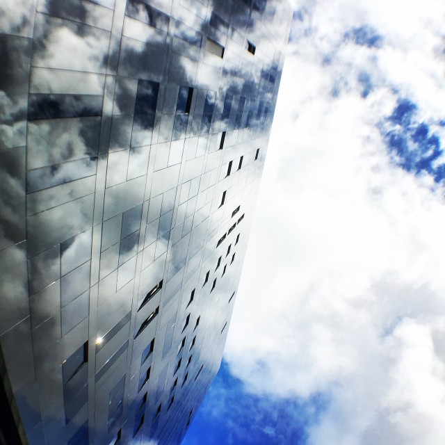 "Mann Island Building with reflections" stock image