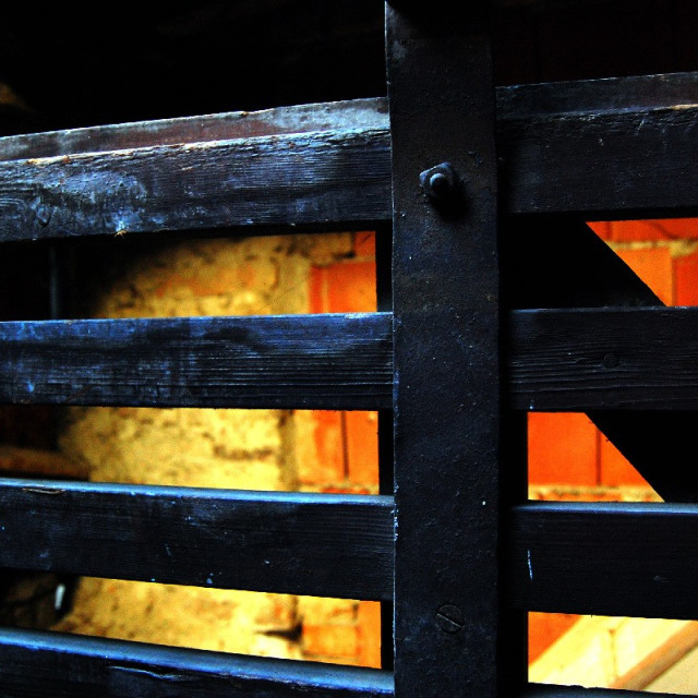 "Dark wooden gate" stock image