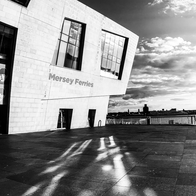 "Strong reflections in Mersey Ferries Building" stock image