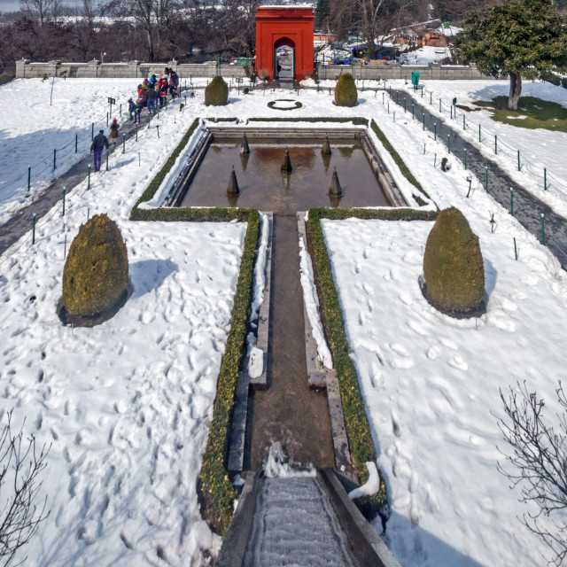 "The Mughal Garden, Cheshmashahi, Srinagar." stock image