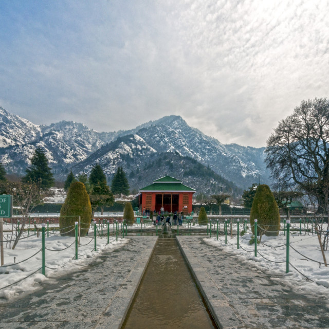 "The Mughal Garden, Cheshmashahi, Srinagar." stock image