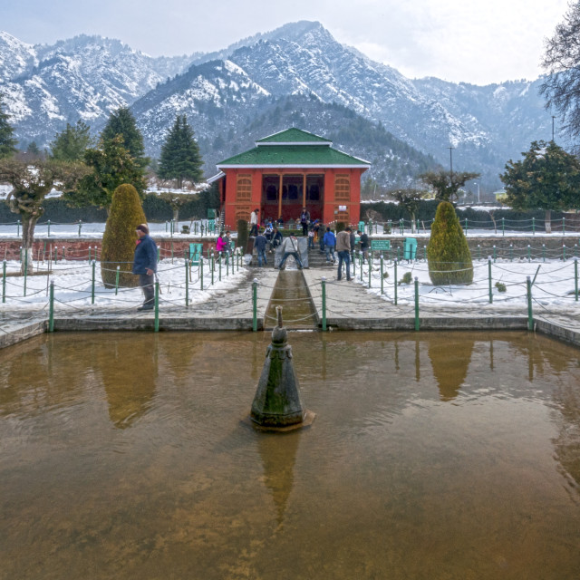 "The Mughal Garden, Cheshmashahi, Srinagar." stock image