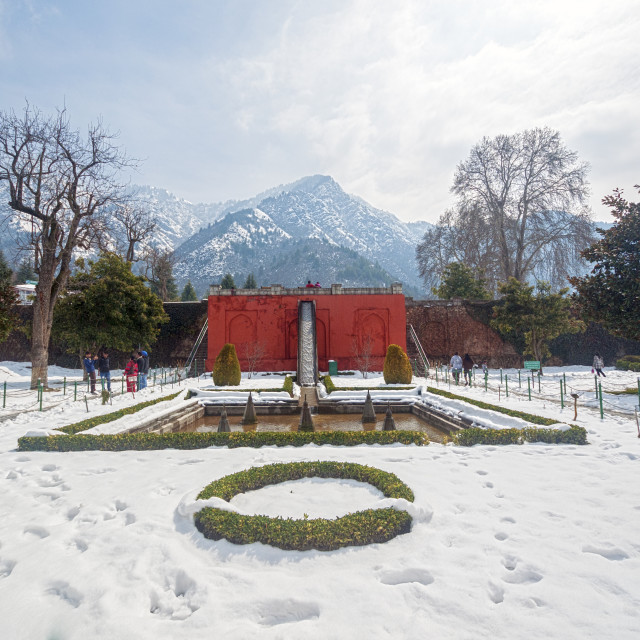 "The Mughal Garden, Cheshmashahi, Srinagar." stock image